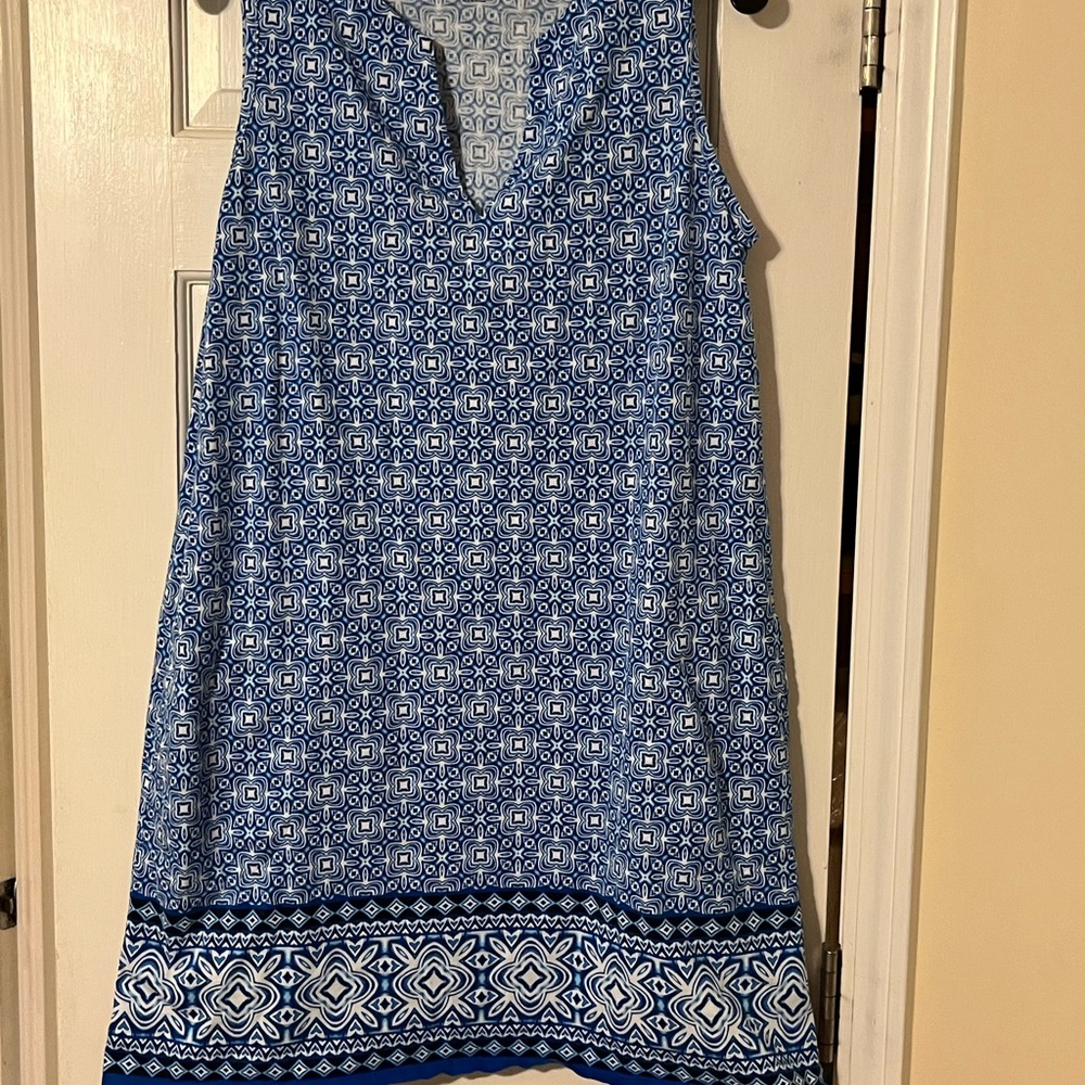 Lands' End Blue and White Patterned Sleeveless Dress size M - Picture 7 of 9